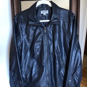NWT navy blue faux leather jacket